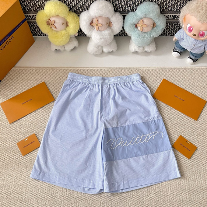 lv louis vuitton color block check embroidered casual shorts